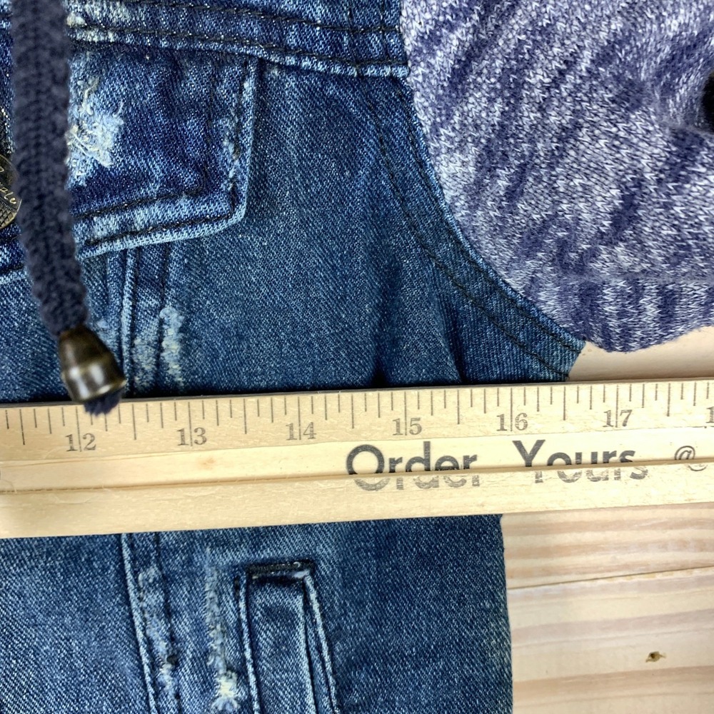 Free People Denim Cropped Jacket XS Hoodie Distressed‎ - Picture 7 of 14